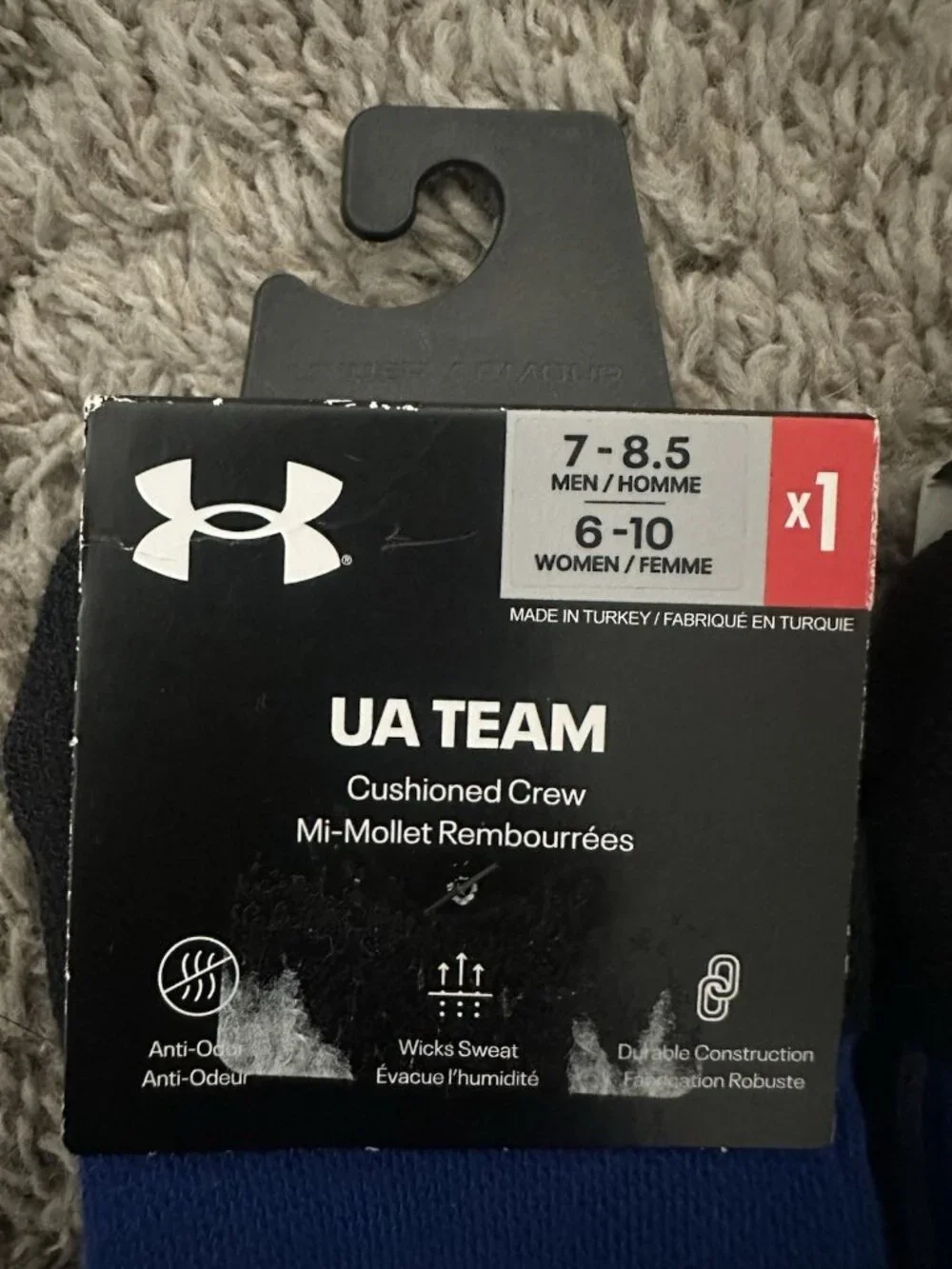 2 Pack Under Armour UA Team Cushioned Crew Socks Mens 7-8.5 Unisex Blue